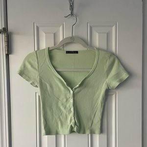 Brandy Melville Green Button-up Tee Shirt
